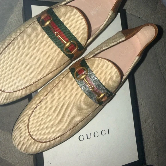 Gucci Tan and Brown Loafers with Green Accent - Picture 8 of 16